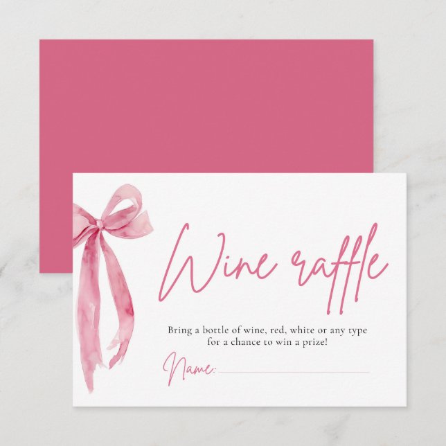 Blush Pink Bow Wine Raffle Ticket Bridal Shower  Invitation (Front/Back)