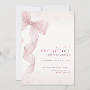 Blush Pink Bow Winter Snowflake 16th Birthday Invitation