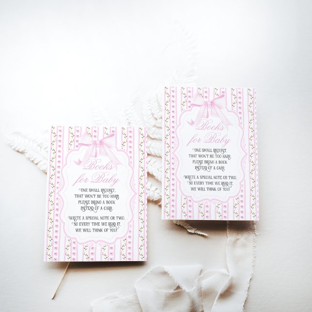 Blush Pink Bows Floral Elegant Baby Shower Book Enclosure Card (Creator Uploaded)