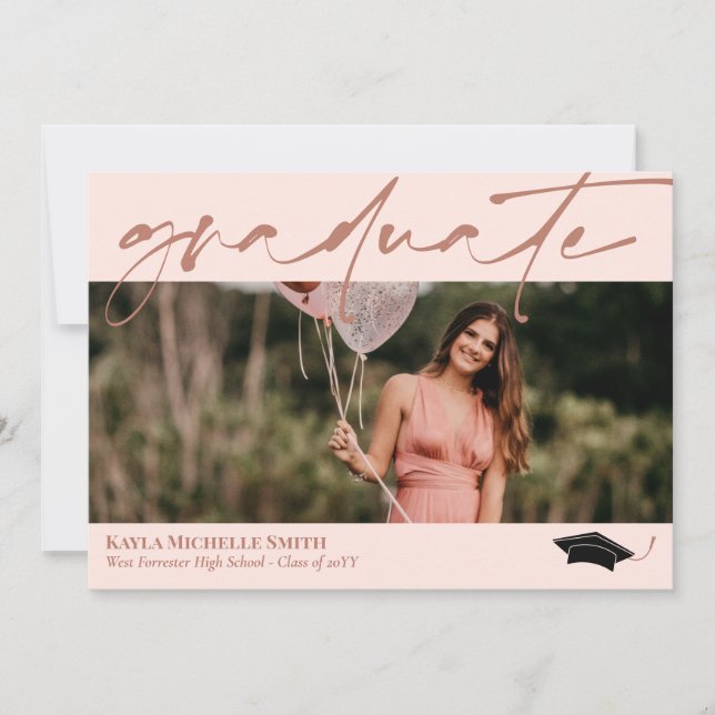 Blush Pink Brass Calligraphy Photo Graduation Invitation (Front)