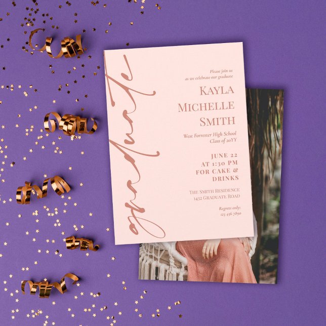 Blush Pink Brass Typography Graduation Party Invitation (Creator Uploaded)