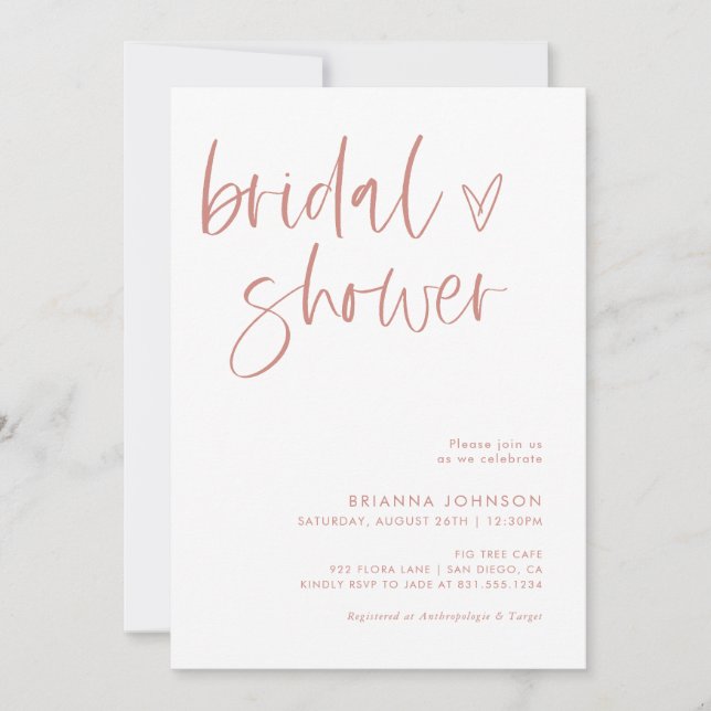 Blush Pink Bridal Shower | Boho Minimalist Bridal  Invitation (Front)