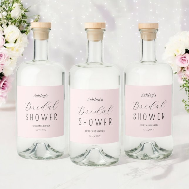 Blush Pink Bridal Shower Brunch Liquor Bottle Label (Creator Uploaded)
