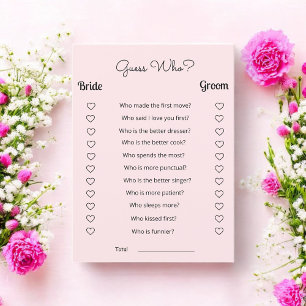 Blush Pink Bridal Shower Guess Who Game Programme