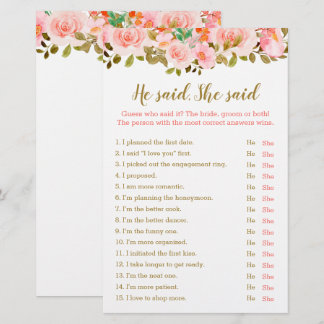 Blush Pink Bridal Shower He Said She Said Game