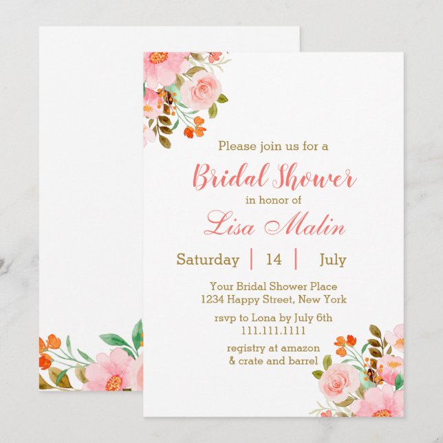 Blush Pink Bridal Shower Invitation (Front/Back)