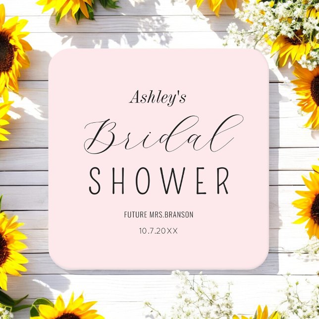 Blush Pink Bridal Shower Luncheon Square Paper Coaster (Creator Uploaded)
