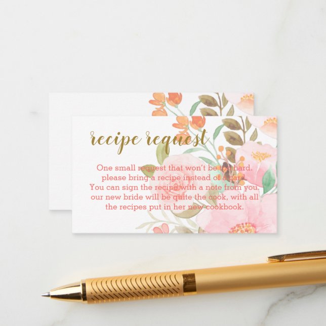 Blush Pink Bridal shower recipe card request (Front/Back In Situ)