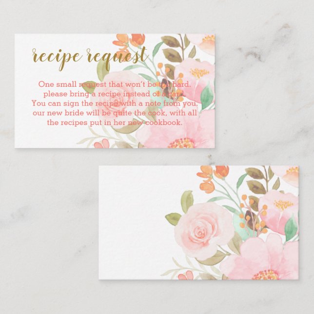 Blush Pink Bridal shower recipe card request (Front/Back)