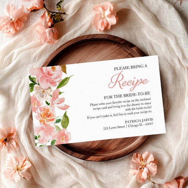 Blush Pink Bridal Shower Recipe Request Enclosure Card (Creator Uploaded)