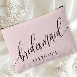 Blush Pink Bridesmaid Modern Calligraphy Accessory Pouch<br><div class="desc">Celebrate your bridal party with this elegant blush pink bridesmaid accessory pouch. Featuring modern calligraphy and customisable with your bridesmaid's name, this pouch is both stylish and practical. The soft dusty sage colour and elegant script create a sophisticated look, perfect for holding makeup, toiletries, or other essentials. This personalised pouch...</div>