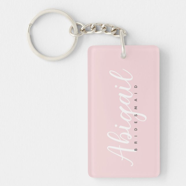 Blush Pink Bridesmaid Script Name Bridal Party Key Ring (Front)