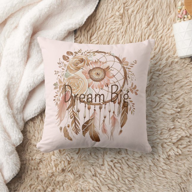 Blush Pink Brown Floral Dream Catcher   Cushion (Blanket)
