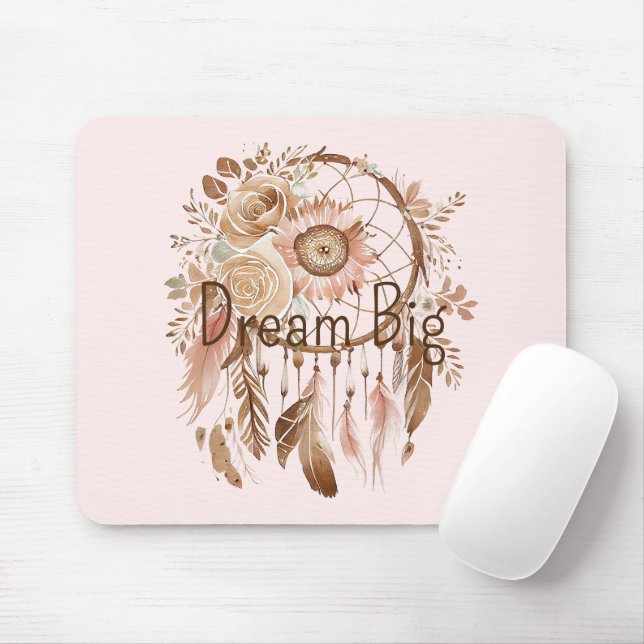 Blush Pink Brown Floral Dream Catcher     Mouse Mat (With Mouse)