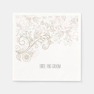 Blush Pink Brown Floral Romantic Wedding Napkin
