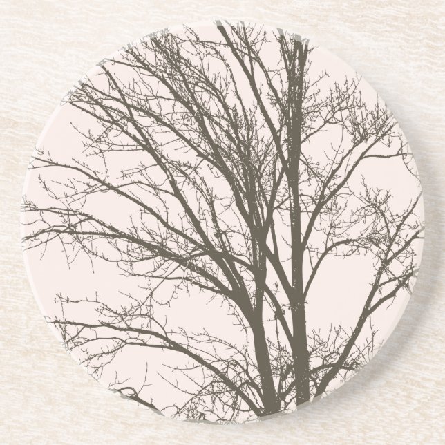 Blush Pink Brown Tree Branches Coaster (Front)