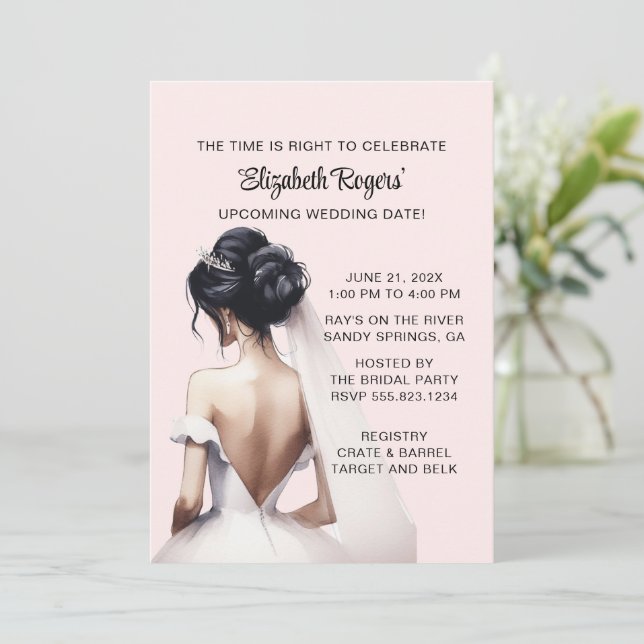 Blush Pink Brunette Bridal Shower Invitation (Standing Front)