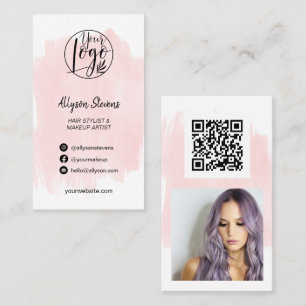Blush pink brush hair makeup photo logo qr code business card