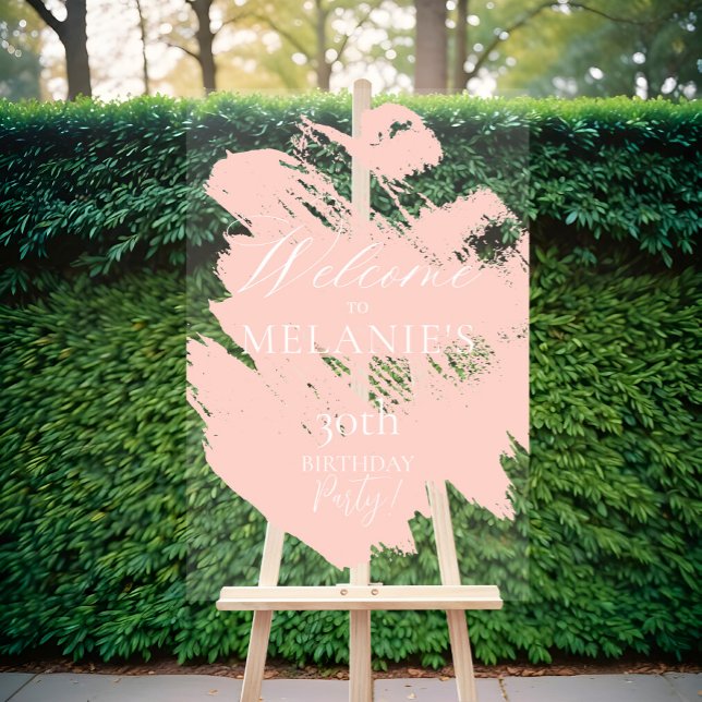 Blush Pink Brush Modern Stroke Birthday Welcome Acrylic Sign (Blush Pink Brush Modern Stroke Birthday Welcome Acrylic Sign)