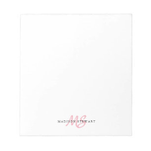Blush Pink Brush Script Monogram Modern Trendy Notepad