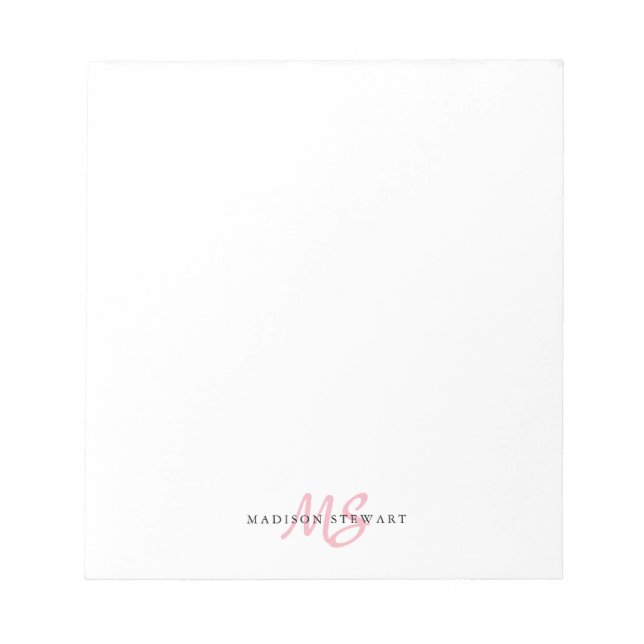 Blush Pink Brush Script Monogram Modern Trendy Notepad (Front)