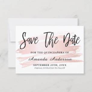 Blush Pink Brush Script Quinceanera Save The Date
