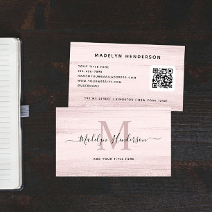 Blush Pink Brush Strokes Modern Brush QR Code Business Card