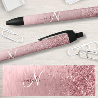 Blush Pink Brushed Metal Glitter Monogram Name