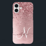 Blush Pink Brushed Metal Glitter Monogram Name iPhone 16 Plus Case<br><div class="desc">Easily personalise this trendy chic phone case design featuring pretty blush pink sparkling glitter on a blush pink brushed metallic background.</div>