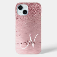 Blush Pink Brushed Metal Glitter Monogram Name