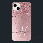Blush Pink Brushed Metal Glitter Monogram Name Case-Mate iPhone 14 Plus Case<br><div class="desc">Easily personalise this trendy chic phone case design featuring pretty blush pink sparkling glitter on a blush pink brushed metallic background.</div>