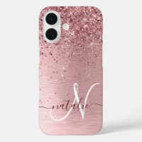 Blush Pink Brushed Metal Glitter Monogram Name