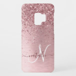 Blush Pink Brushed Metal Glitter Monogram Name Case-Mate Samsung Galaxy S9 Case<br><div class="desc">Easily personalise this trendy chic phone case design featuring pretty blush pink sparkling glitter on a blush pink brushed metallic background.</div>
