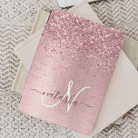 Blush Pink Brushed Metal Glitter Monogram Name iPad Air Cover<br><div class="desc">Easily personalise this trendy chic ipad cover design featuring pretty blush pink sparkling glitter on a blush pink brushed metallic background.</div>