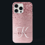 Blush Pink Brushed Metal Glitter Monogram Name iPhone 15 Pro Max Case<br><div class="desc">Easily personalise this trendy chic phone case design featuring pretty blush pink sparkling glitter on a blush pink brushed metallic background.</div>