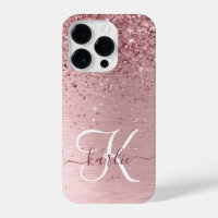 Blush Pink Brushed Metal Glitter Monogram Name