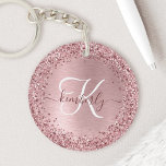 Blush Pink Brushed Metal Glitter Monogram Name Key Ring<br><div class="desc">Easily personalise this trendy chic keychain design featuring pretty blush pink sparkling glitter on a blush pink brushed metallic background.</div>