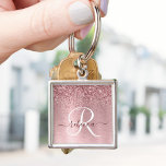 Blush Pink Brushed Metal Glitter Monogram Name Key Ring<br><div class="desc">Easily personalise this trendy chic keychain design featuring pretty blush pink sparkling glitter on a blush pink brushed metallic background.</div>