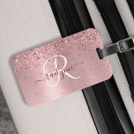 Blush Pink Brushed Metal Glitter Monogram Name Luggage Tag<br><div class="desc">Easily personalise this trendy chic luggage tag design featuring pretty blush pink sparkling glitter on a blush pink brushed metallic background.</div>
