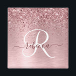 Blush Pink Brushed Metal Glitter Monogram Name Magnet<br><div class="desc">Easily personalize this trendy chic magnet design featuring pretty blush pink sparkling faux glitter on a blush pink brushed metallic background.</div>
