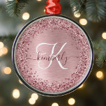 Blush Pink Brushed Metal Glitter Monogram Name Metal Tree Decoration<br><div class="desc">Easily personalize this trendy chic Christmas holiday ornament design featuring pretty blush pink sparkling faux glitter on a blush pink brushed metallic background.</div>