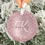 Blush Pink Brushed Metal Glitter Monogram Name Ornament<br><div class="desc">Easily personalise this trendy chic ornament stand design featuring pretty blush pink sparkling faux glitter on a blush pink brushed metallic background.</div>