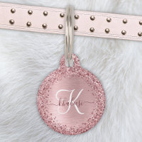 Blush Pink Brushed Metal Glitter Monogram Name