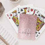 Blush Pink Brushed Metal Glitter Monogram Name Playing Cards<br><div class="desc">Easily personalise this trendy chic playing cards design featuring pretty blush pink sparkling glitter on a blush pink brushed metallic background.</div>