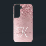 Blush Pink Brushed Metal Glitter Monogram Name Samsung Galaxy Case<br><div class="desc">Easily personalise this trendy chic phone case design featuring pretty blush pink sparkling glitter on a blush pink brushed metallic background.</div>