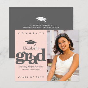 Blush Pink Budget Photo Grad Grey Cap Invitation