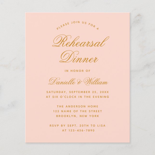 Blush Pink Budget Rehearsal Dinner Invitation (Front)