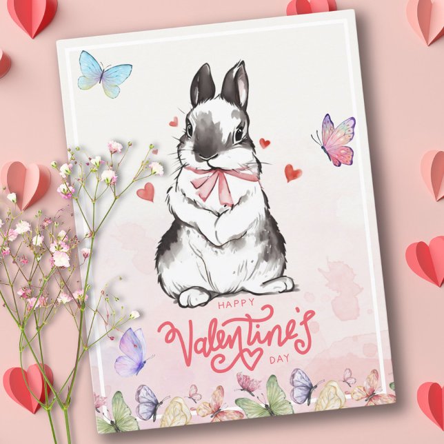 Blush Pink Bunny & Butterflies Valentine's Day Postcard (Blush Pink Bunny & Butterflies Valentine's Day Postcard)