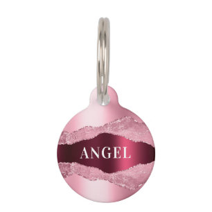 Blush pink burgundy agate marble name pet tag