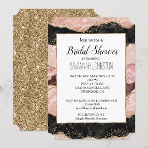 Blush Pink Burgundy Black Glitzy Glitter Invitation